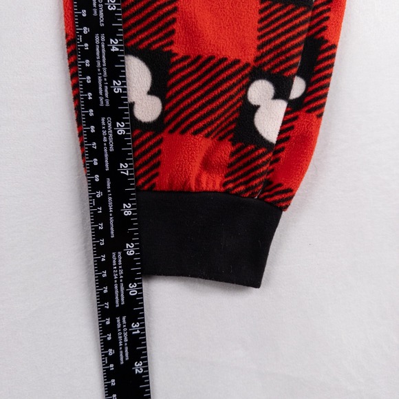Disney 100 Mickey Mouse Buffalo Plaid Fleece Hooded Union Suit Pajamas Sz Medium - Picture 6 of 9